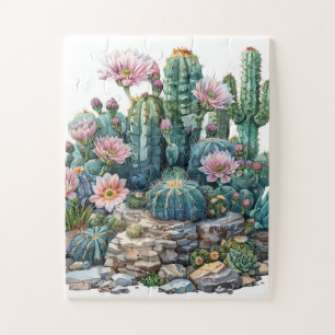 Watercolor desert flowers cacti. jigsaw puzzle