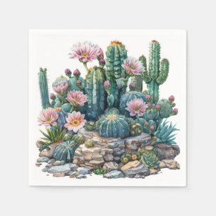 Watercolor desert flowers cacti. napkin