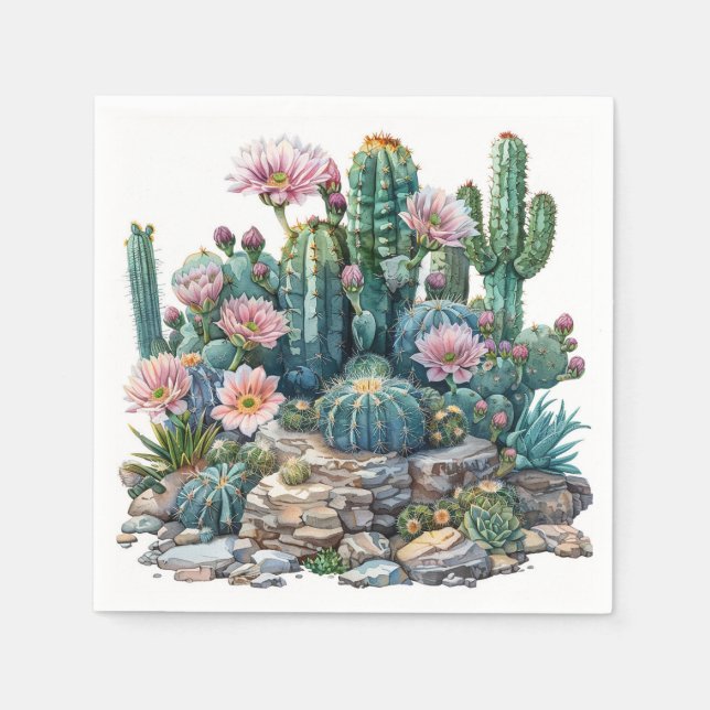 Watercolor desert flowers cacti. napkin (Front)