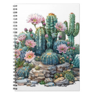 Watercolor desert flowers cacti. notebook