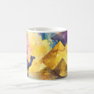 Watercolor Desert Galaxy Camel Pyramid Travel Coffee Mug