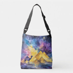 Watercolor Desert Galaxy Camel Pyramid Travel Crossbody Bag