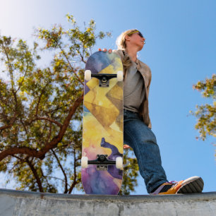 Watercolor Desert Galaxy Camel Pyramid Travel Skateboard