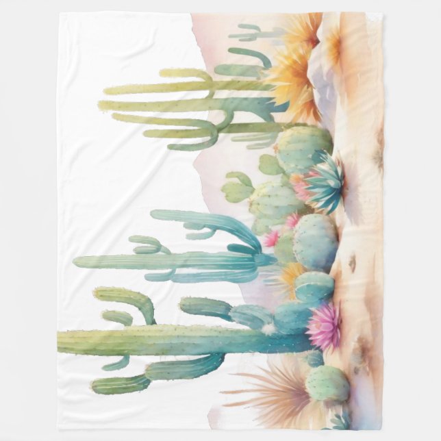 Watercolor Desert Illustration  Fleece Blanket (Front)