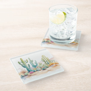 Watercolor Desert Illustration Glass Coaster