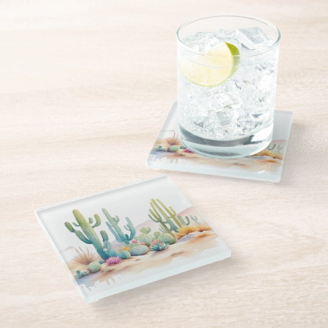 Watercolor Desert Illustration  Glass Coaster (Angled)