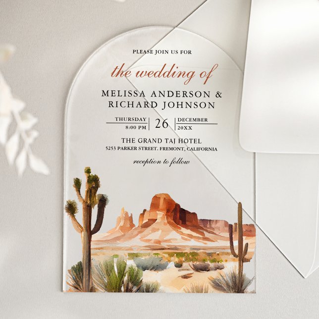 Watercolor Desert Mountain Cactus Wedding Acrylic Invitations (Creator Uploaded)