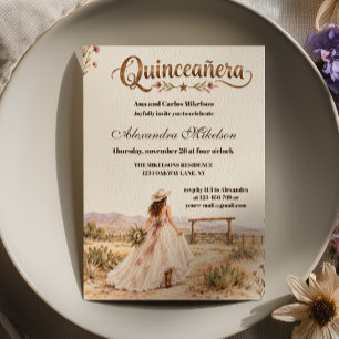 Watercolor Desert Ranch Western Quinceañera Invitation