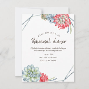 Watercolor Desert Red Succulent Rehearsal Dinner   Invitation