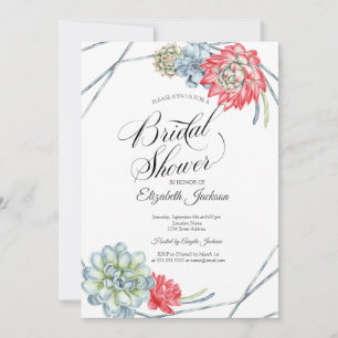 Watercolor Desert Red Succulents Bridal Shower  Invitation