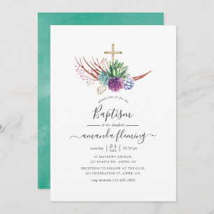 Watercolor Desert Succulents Baptism Invitation