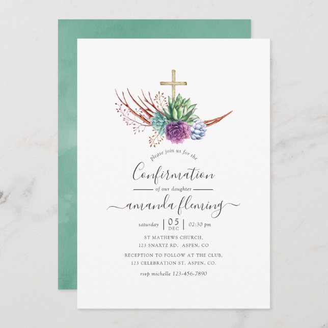 Watercolor Desert Succulents Confirmation Invitation (Front/Back)
