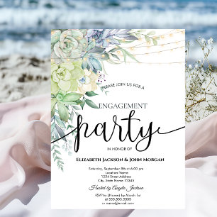 Watercolor Desert Succulents Dots Engagement   Invitation