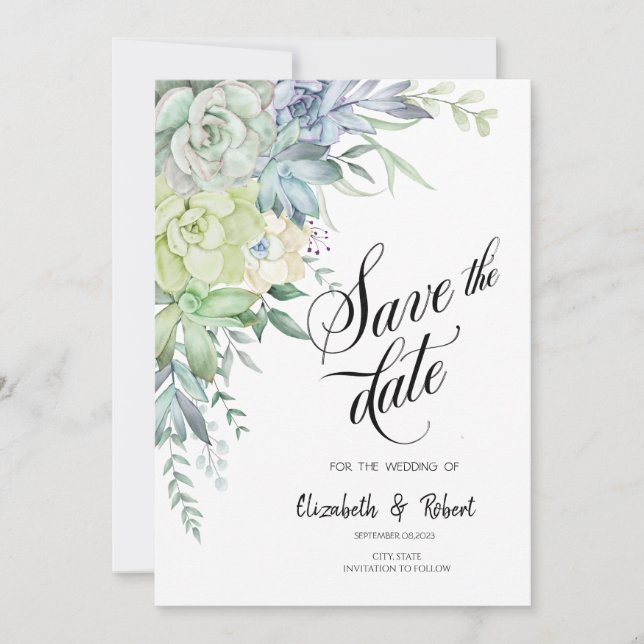 Watercolor Desert Succulents Dots Save The Date (Front)