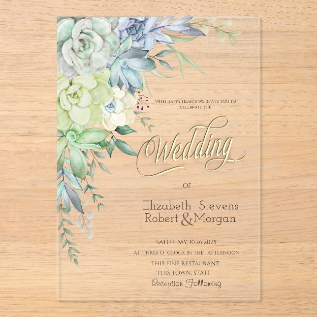 Watercolor Desert Succulents Wedding Acrylic Invitations (Front)