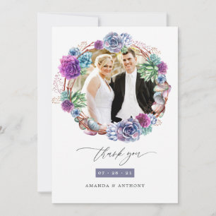 Watercolor Desert Succulents Wedding Photo Thank You Card