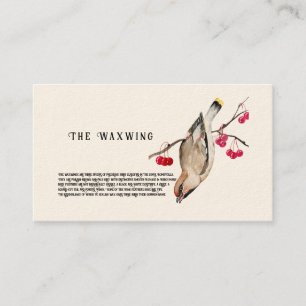 Watercolor design Forest bird waxwing. Business C Card