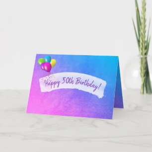 watercolor design with balloons for 50th birthday card