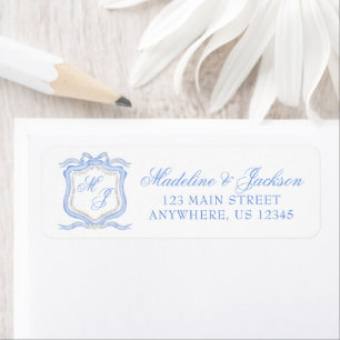Watercolor Designer Blue Monogram Crest Address Return Address Label