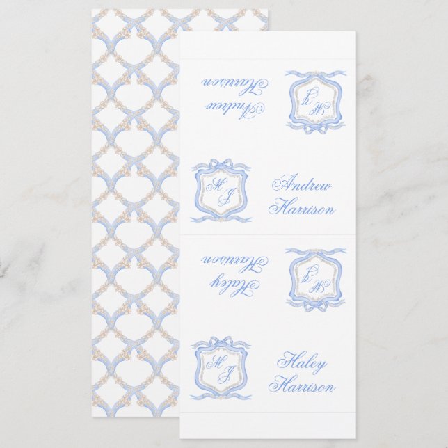 Watercolor Designer Blue Monogram Crest DIY Cards (Front/Back)