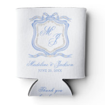 Watercolor Designer Blue Monogram Crest Favour