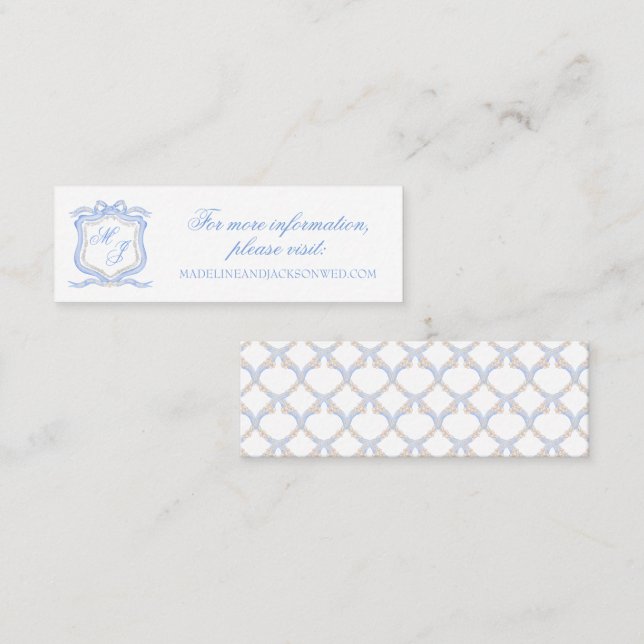 Watercolor Designer Blue Monogram Crest Info Card (Front/Back)