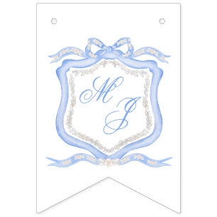 Watercolor Designer Blue Monogram Crest Wedding Bunting