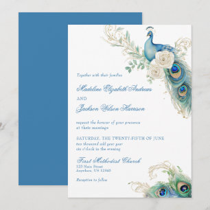 Watercolor Designer Blue Monogram Crest Wedding Invitation