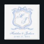 Watercolor Designer Blue Monogram Crest Wedding Magnet<br><div class="desc">PreppyPrint.com - Celebrate your wedding in style with this beautiful watercolor designer monogram crest collection,  which includes the full invitation suite,  decor and favours. Click "personalise" then "edit using design tool" to adjust,  move or edit text. Please visit PreppyPrint.com for more stylish designs!</div>