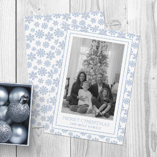 Watercolor Designer Blue Snowflakes Christmas Holiday Card