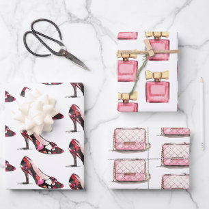 Watercolor Designer Shoes Bag & Perfume Wrapping Paper Sheet