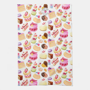 Watercolor Desserts and Pastries Tea Towel