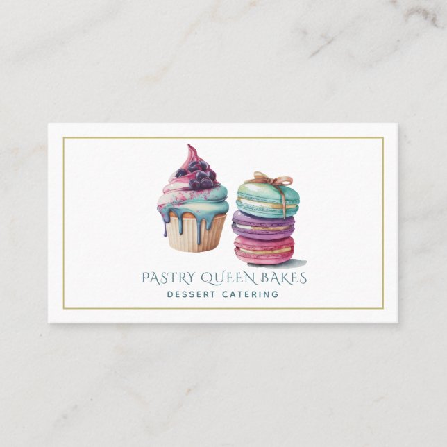 Watercolor Desserts Bakery Baker Dessert Catering Business Card (Front)