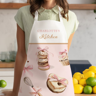 Watercolor Desserts Pink Bow Recipe Apron
