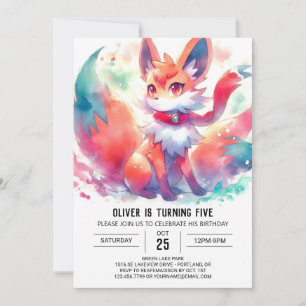 Watercolor Digital Fox Birthday Invitation