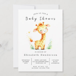 Watercolor Digital Giraffe Baby Shower  Invitation