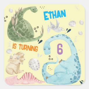 Watercolor Dino party kids birthday Square Sticker