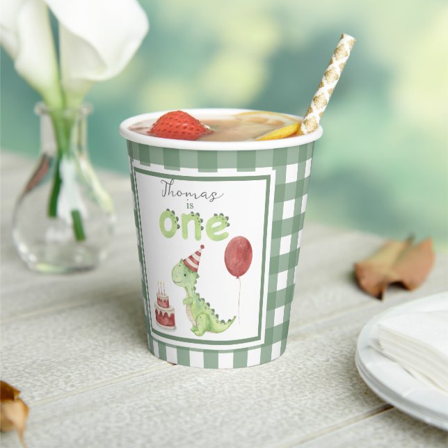 Watercolor Dinosaur 1st birthday Paper Cups (Insitu)