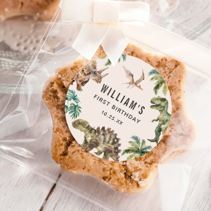 Watercolor Dinosaur 1st Birthday Party Classic Round Sticker