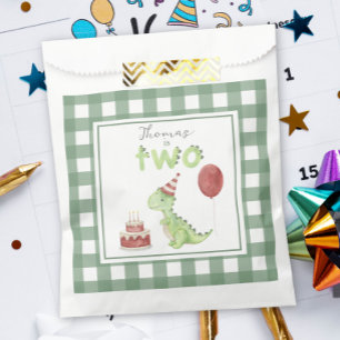 Watercolor Dinosaur 2nd birthday Favour Bag