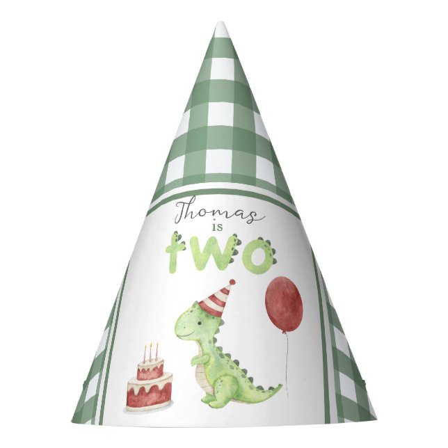 Watercolor Dinosaur 2nd birthday Party Hat (Front)