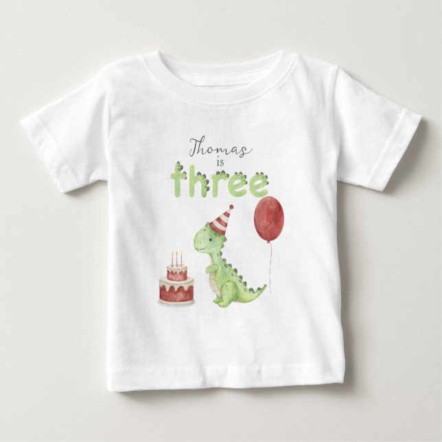 Watercolor Dinosaur 3rd birthday Baby T-Shirt (Front)