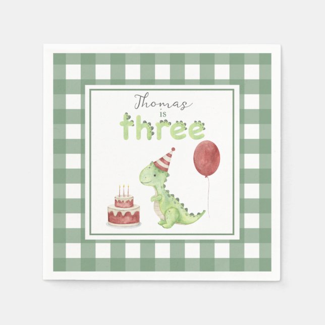 Watercolor Dinosaur 3rd birthday Napkin (Front)