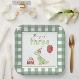 Watercolor Dinosaur 3rd birthday Paper Plate