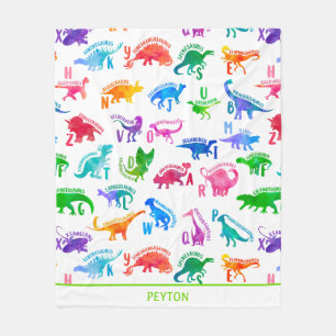 Watercolor Dinosaur Alphabet Colourful Dino Kids Fleece Blanket