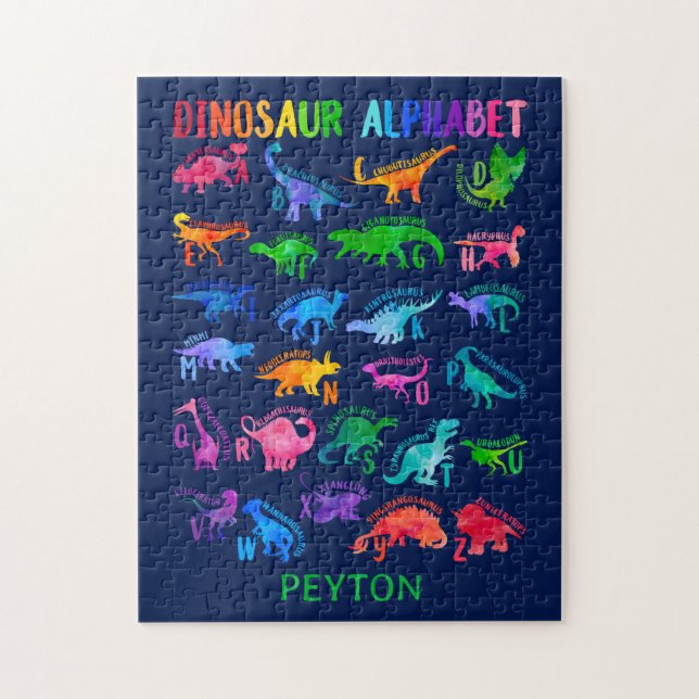 Watercolor Dinosaur Alphabet Colourful Dino Kids Jigsaw Puzzle (Vertical)