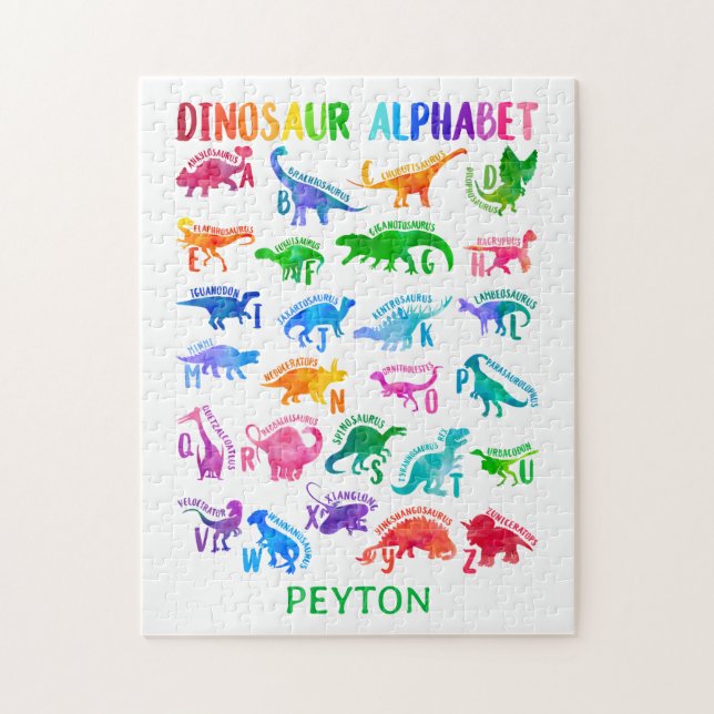 Watercolor Dinosaur Alphabet Colourful Dino Kids Jigsaw Puzzle (Vertical)