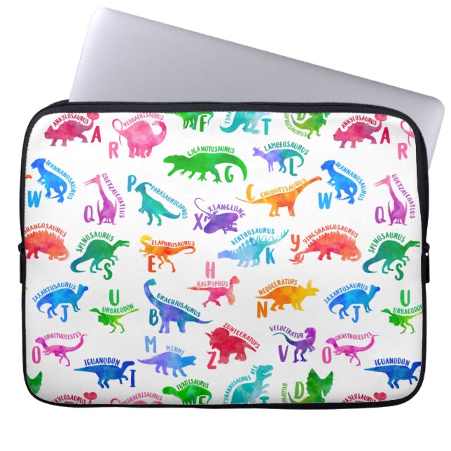 Watercolor Dinosaur Alphabet Colourful Dino Kids Laptop Sleeve (Front)