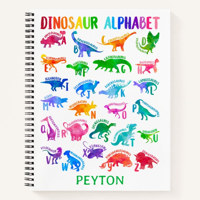 Watercolor Dinosaur Alphabet Colourful Dino Kids Notebook (Front)