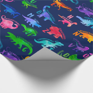 Watercolor Dinosaur Alphabet Colourful Dino Kids Wrapping Paper